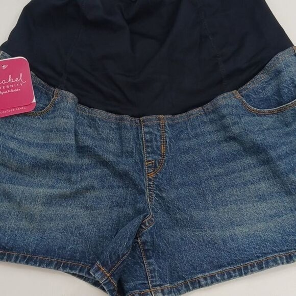 Isabel Maternity Shorts Blue Denim Stretch Over Belly Comfy Midi Womens - Picture 3 of 13